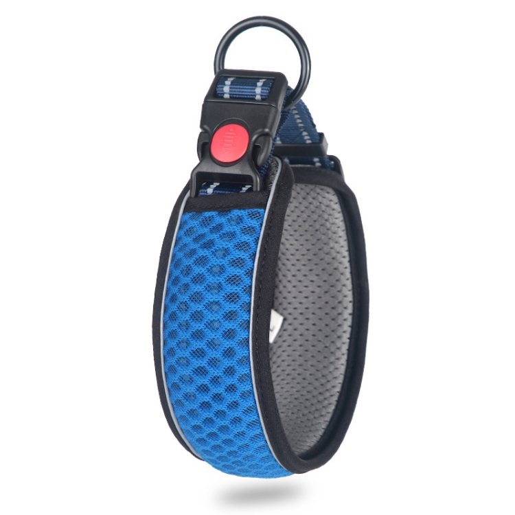 Honeycomb Net Dog Collar Neck Collar Breathable Reflective Anti-Strangle Collar S(Blue)