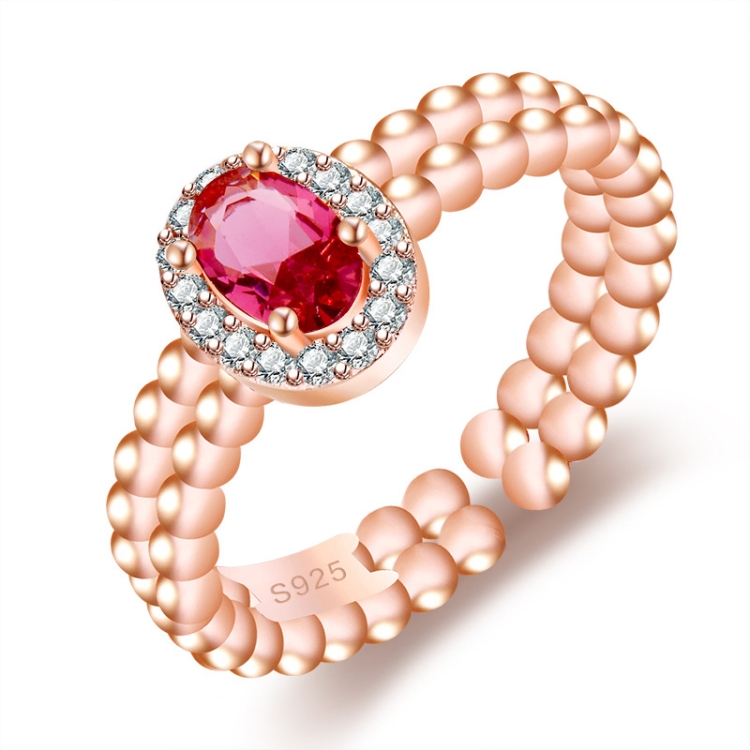 J361 Vintage Ladies Inlaid Natural Pigeon Blood Redstone Ring(Rose Gold)