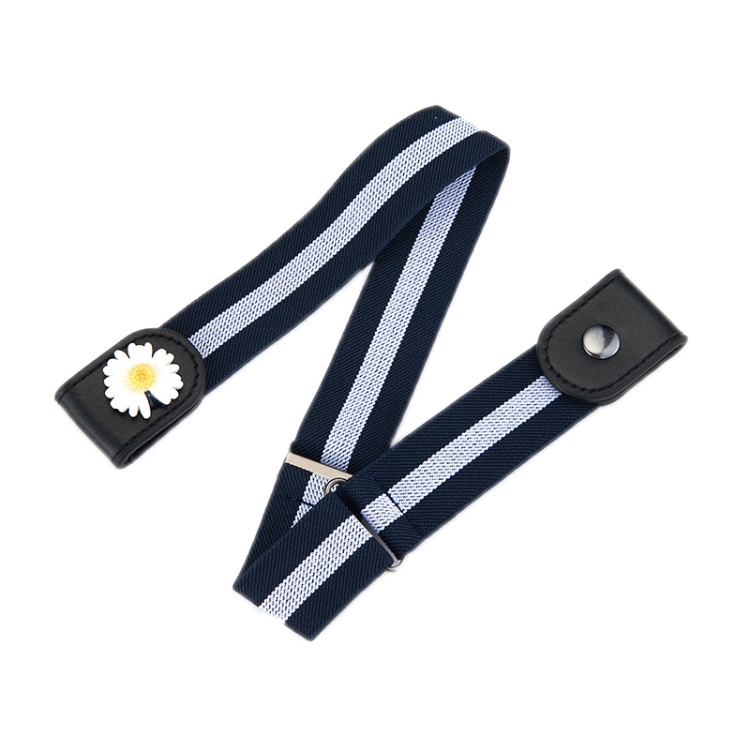 Jeans Non-Marking Invisible Elastic Canvas Lazy Belt(Blue White Blue Stripes Daisy)