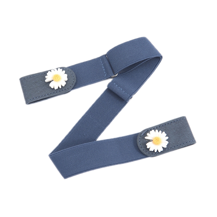 Jeans Non-Marking Invisible Elastic Canvas Lazy Belt(Dark Blue Double Daisy)