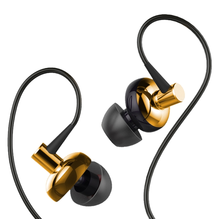 JOYROOM JR-E108 In-Ear Aviation Aluminum Wire Control Earphone with 3 Size Earmuffs for Xiaomi, iPhone, iPad, iPod, Samsung, HTC, Sony, Huawei and Other Audio Devices with 3.5mm Earphone Ports (Gold)