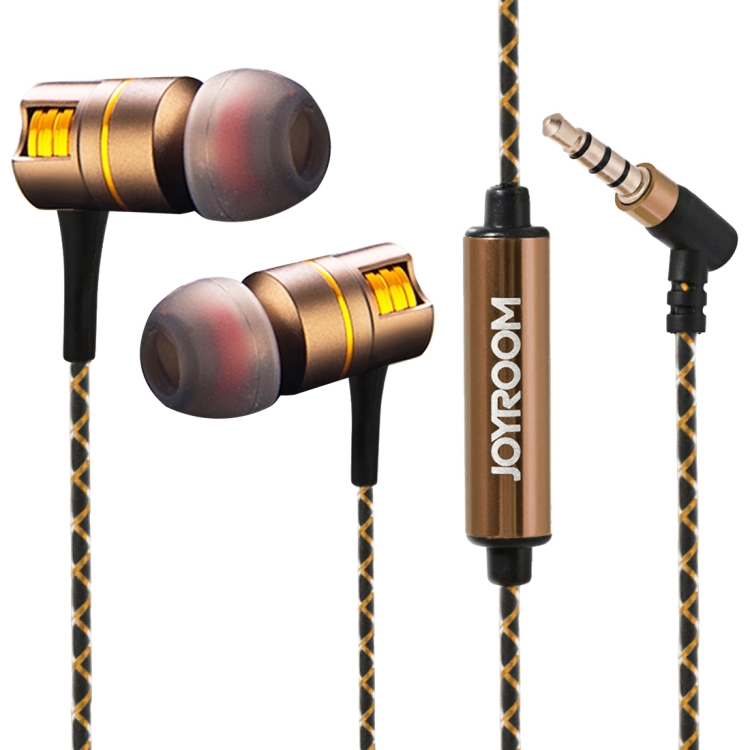 JOYROOM JR-E109 In-Ear Bass Metal Wire Control Earphone with Mic & 3 Size Earmuffs for Xiaomi, iPhone, iPad, iPod, Samsung, HTC, Sony, Huawei and Other Audio Devices with 3.5mm Earphone Ports(Coffee)