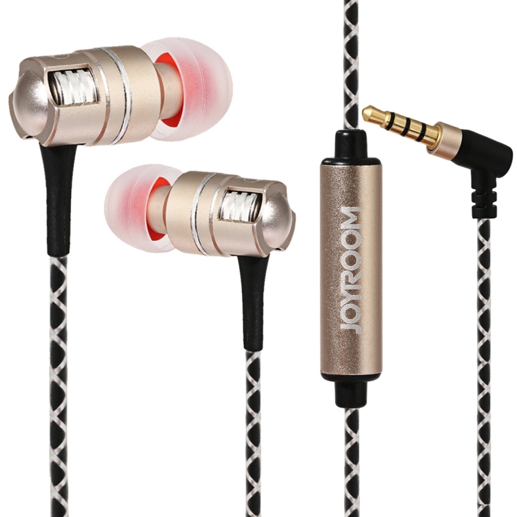 JOYROOM JR-E109 In-Ear Bass Metal Wire Control Earphone with Mic & 3 Size Earmuffs for Xiaomi, iPhone, iPad, iPod, Samsung, HTC, Sony, Huawei and Other Audio Devices with 3.5mm Earphone Ports(Gold)