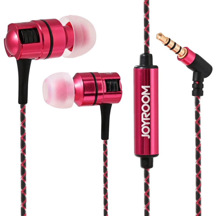 JOYROOM JR-E109 In-Ear Bass Metal Wire Control Earphone with Mic & 3 Size Earmuffs for Xiaomi, iPhone, iPad, iPod, Samsung, HTC, Sony, Huawei and Other Audio Devices with 3.5mm Earphone Ports(Magenta)