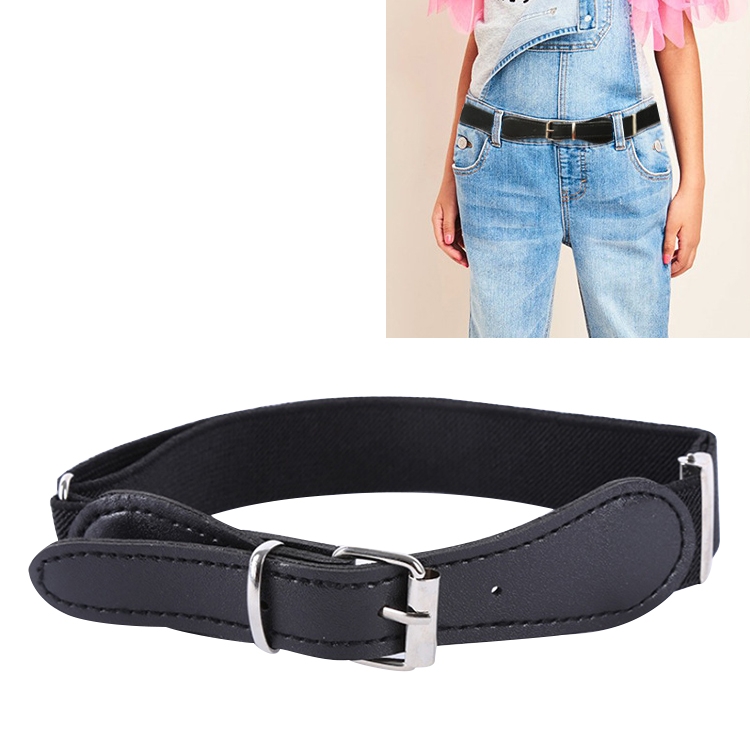 Kids Polyester + PU Leather Square Pin Buckle Adjustable Elastic Belt, Length:65cm(Black)