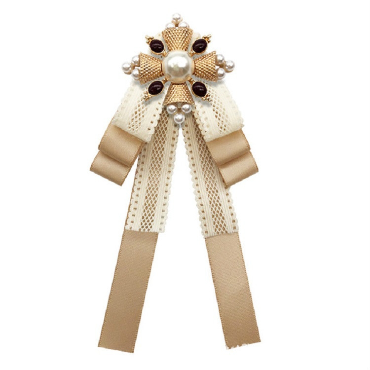 Ladies Court Style Cloth Brooch Lace Bow-knot Bow Tie Costume Accessories, Style:Pin Buckle Version(Champagne)