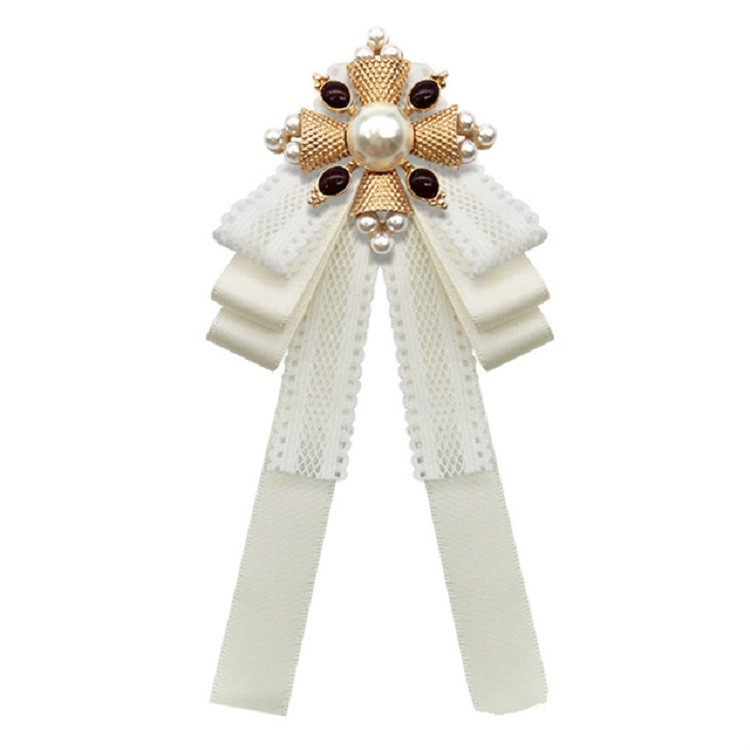 Ladies Court Style Cloth Brooch Lace Bow-knot Bow Tie Costume Accessories, Style:Pin Buckle Version(White)