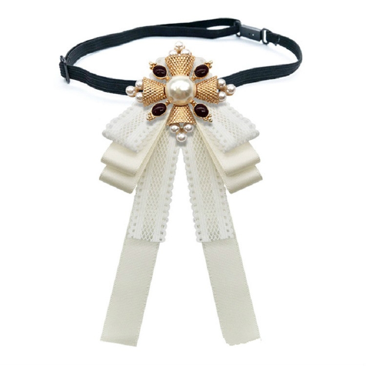 Ladies Court Style Cloth Brooch Lace Bow-knot Bow Tie Costume Accessories, Style:Tie Belts Version(White)