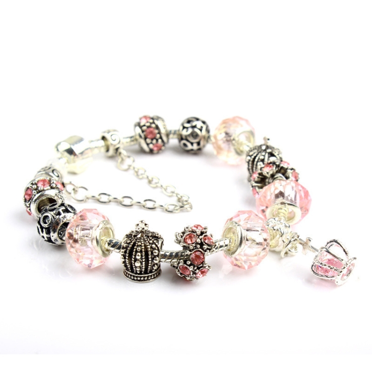 Ladies Crown Colorful Crystal Beaded Bracelet Handmade Glass Bead Bracelet Length: 18cm(DZ36)