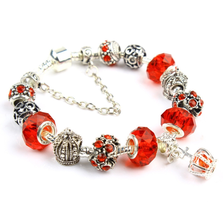 Ladies Crown Colorful Crystal Beaded Bracelet Handmade Glass Bead Bracelet Length: 19cm(DZ31)