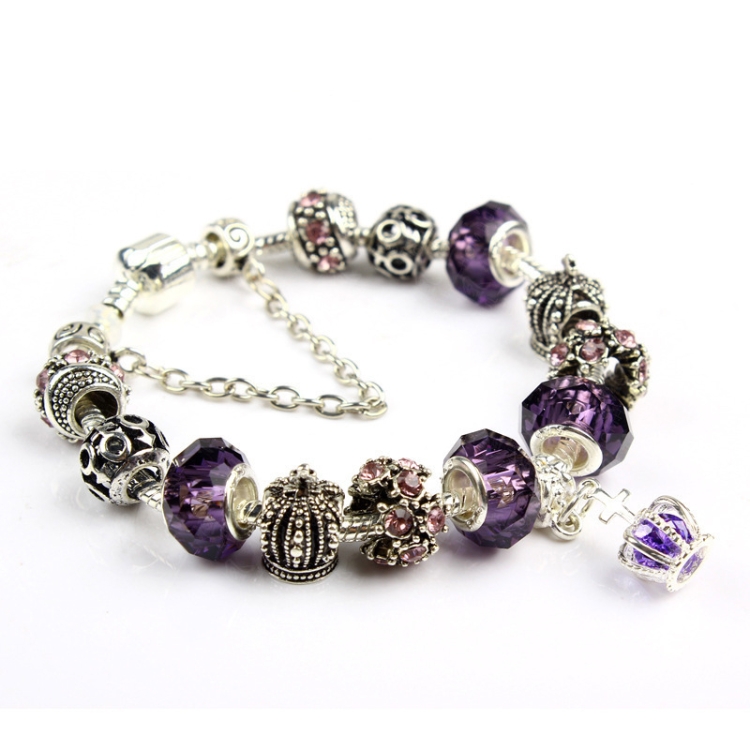 Ladies Crown Colorful Crystal Beaded Bracelet Handmade Glass Bead Bracelet Length: 20cm(DZ30)