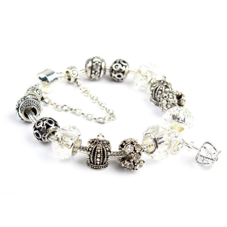 Ladies Crown Colorful Crystal Beaded Bracelet Handmade Glass Bead Bracelet Length: 20cm(DZ34)