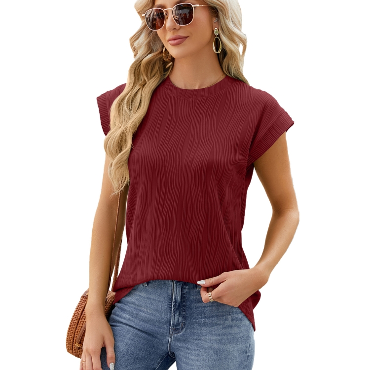 Ladies Summer Round Neck Loose Short Sleeve T-Shirt, Size: XXL(Wine Red)