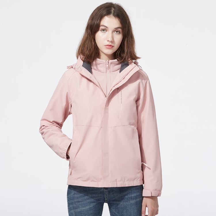 Ladys Detachable 3 in 1 Pair Of Waterproof, Windproof, Warm And Breathable Couples Stormsuit (Color:Cherry Pink Size:XL)
