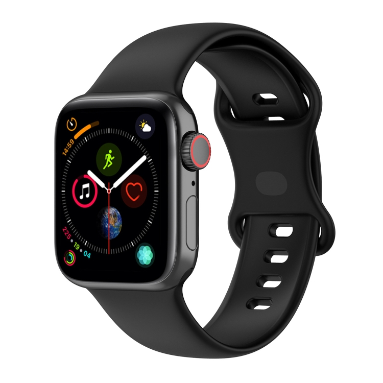 Large Size Silicone Watch Band For Apple Watch Series Series 9&8&7 41mm / SE 3&SE 2&6&SE&5&4 40mm / 3&2&1 38mm(Black)