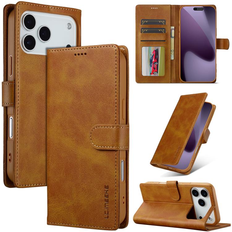 LC.IMEEKE Calf Texture Horizontal Flip Leather Case For iPhone 17 Pro(Yellow)