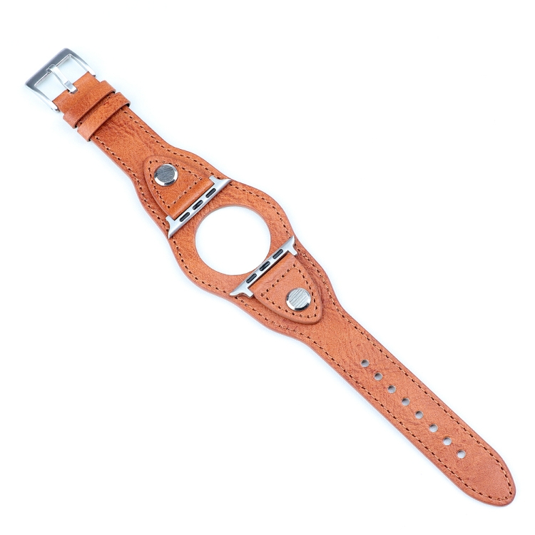 Leather Watch Band For Apple Watch Series 7 41mm / 6 & SE & 5 & 4 40mm / 3 & 2 & 1 38mm(Light Brown)