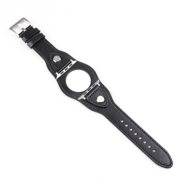 Leather Watch Band For Apple Watch Ultra 49mm&Watch Ultra 2 49mm / Series 9&8&7 45mm / SE 3&SE 2&6&SE&5&4 44mm / 3&2&1 42mm(Black)