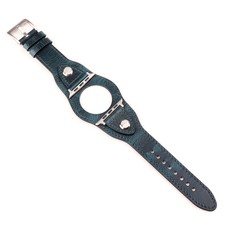 Leather Watch Band For Apple Watch Ultra 49mm&Watch Ultra 2 49mm / Series 9&8&7 45mm / SE 3&SE 2&6&SE&5&4 44mm / 3&2&1 42mm(Discolored Oil Wax Blue)