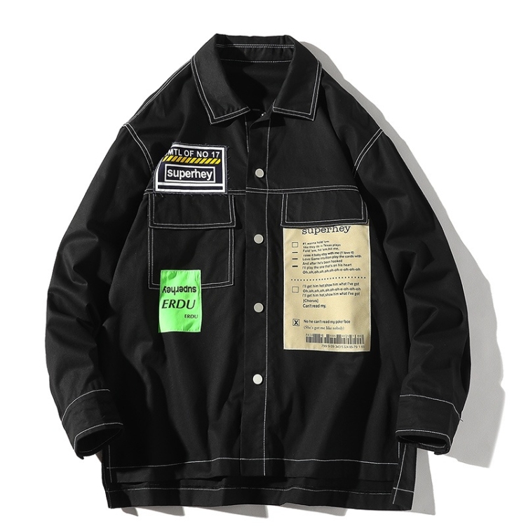 Leisure Art Port Wind Long Sleeve Shirt Jacket for Men (Color:Black Size:L)