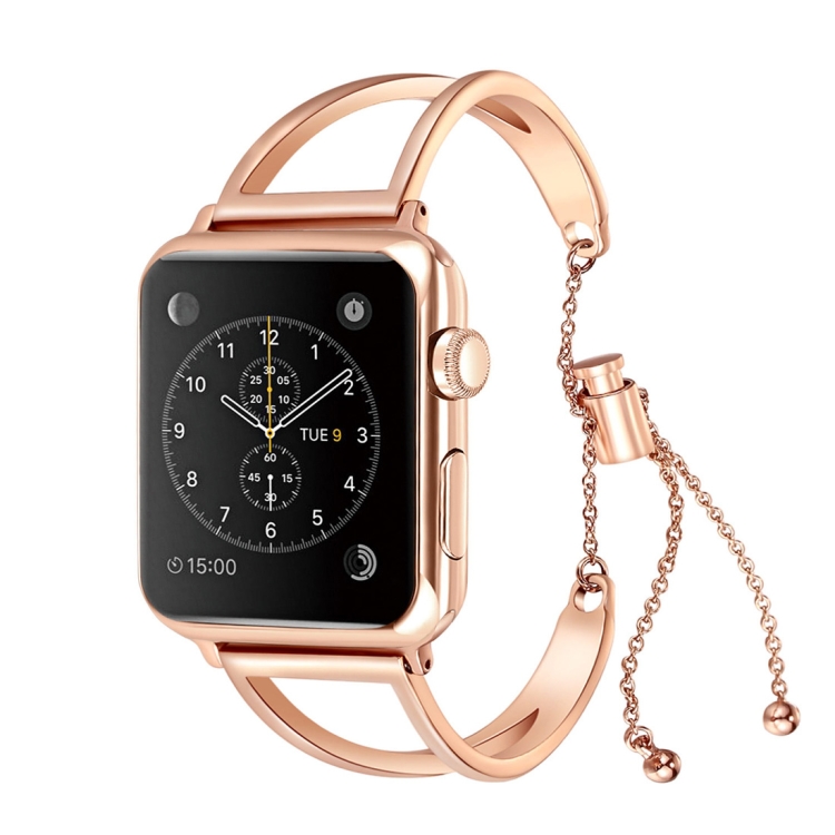 Letter V Shape Bracelet Metal Wrist Watch Band with Stainless Steel Buckle for Apple Watch Series 10 42mm / 9&8&7 41mm / SE 3&SE 2&6&SE&5&4 40mm / 3&2&1 38mm(Rose Gold)