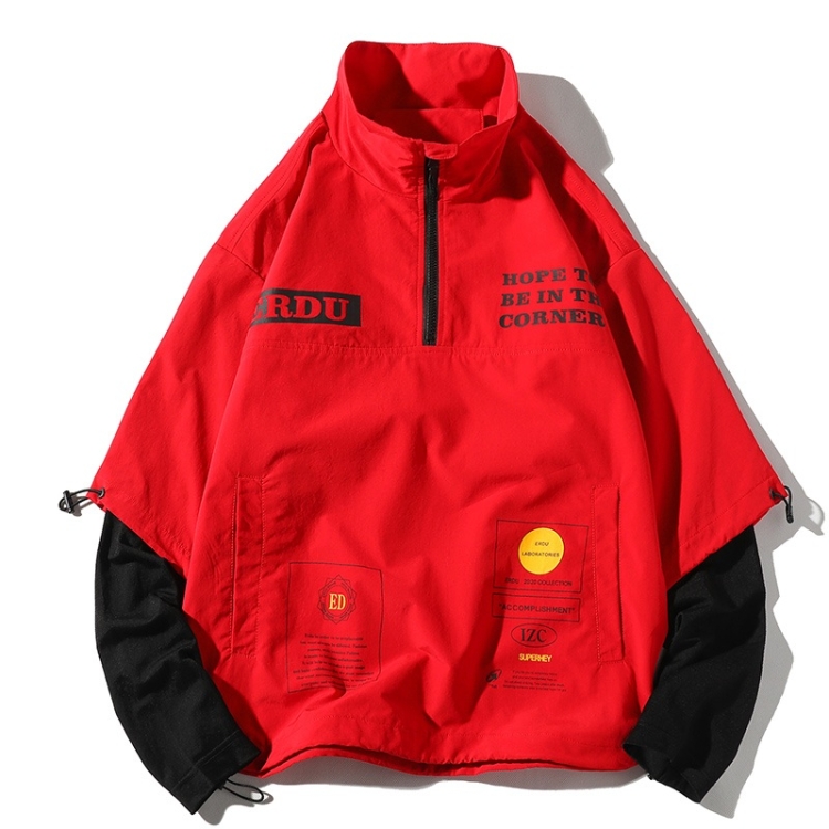 Letters Printed Pullover Jacket Couple Loose Casual Jacket (Color:Red Size:XXXXL)