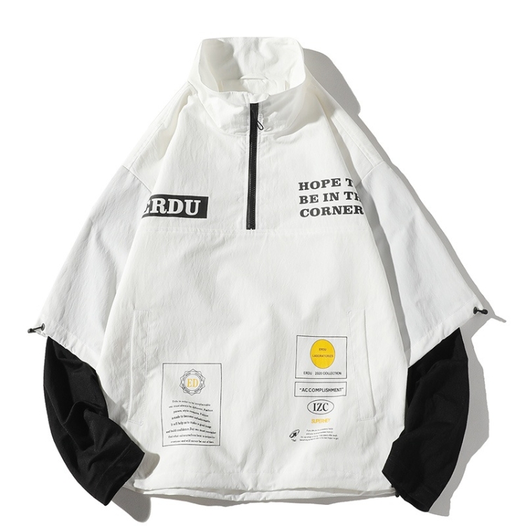 Letters Printed Pullover Jacket Couple Loose Casual Jacket (Color:White Size:XXL)