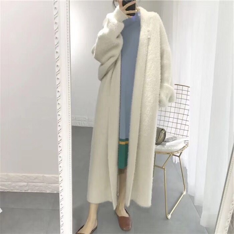 Loose Bat Plus Size Thickened Nightgown Women Knitted Cardigan Sweater Coat (Color:White Size:Free Size)
