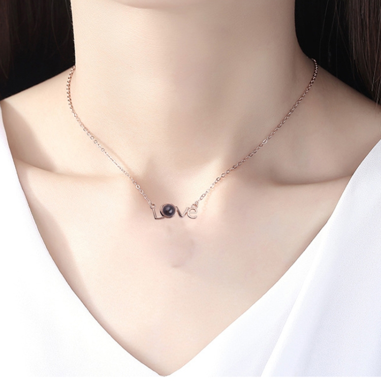 Love Memory 100 Languages I Love You Projection Love Letter Pendant Necklace(love letter rose gold)