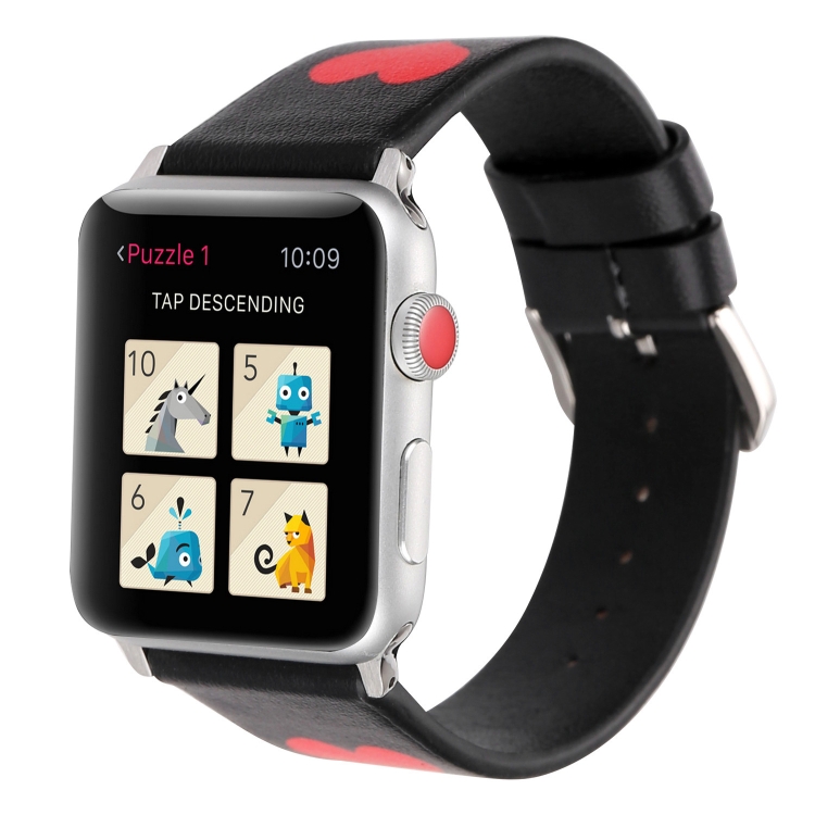 Love Series Leather Watch Band For Apple Watch Series 9&8&7 41mm / SE 3&SE 2&6&SE&5&4 40mm / 3&2&1 38mm(Love On Black)