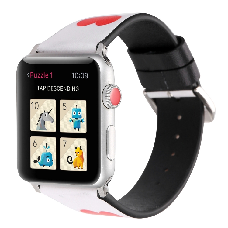 Love Series Leather Watch Band For Apple Watch Series 9&8&7 41mm / SE 3&SE 2&6&SE&5&4 40mm / 3&2&1 38mm(Red Hearts On White)