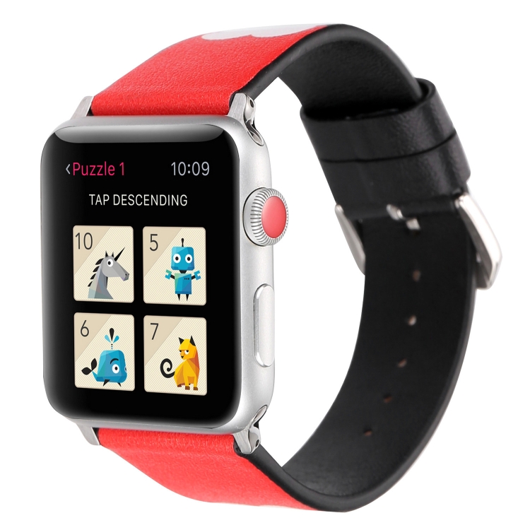 Love Series Leather Watch Band For Apple Watch Ultra 49mm&Watch Ultra 2 49mm / Series 9&8&7 45mm / SE 3&SE 2&6&SE&5&4 44mm / 3&2&1 42mm(Black Red White Heart)