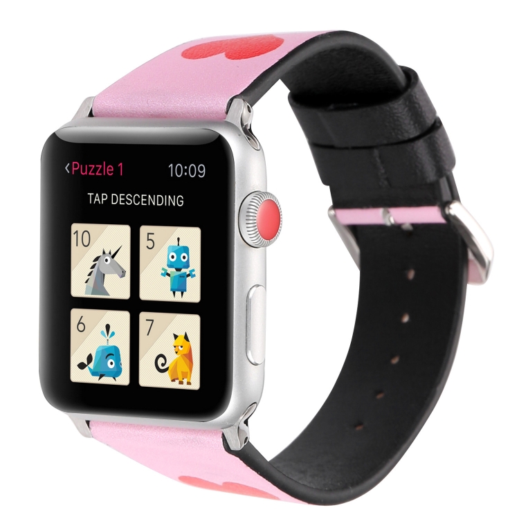 Love Series Leather Watch Band For Apple Watch Ultra 49mm&Watch Ultra 2 49mm / Series 9&8&7 45mm / SE 3&SE 2&6&SE&5&4 44mm / 3&2&1 42mm(Foundation Red Heart)