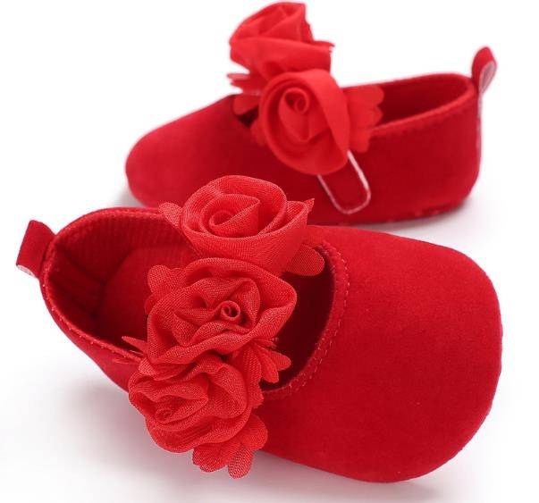 Lovely Flower Baby Girl Newborn Crib Shoes Soft Prewalker Anti-slip Baby Shoes(Red)
