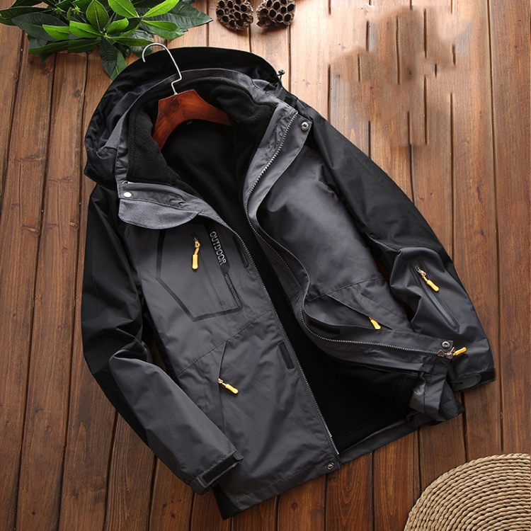 LSM-121 Men Autumn And Winter Jackets Grab Fleece Inner Lining Outdoor Hiking Clothes, Size: 2XL(Deep Gray)