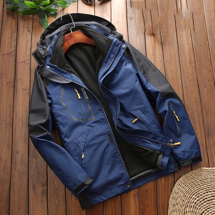 LSM-121 Men Autumn And Winter Jackets Grab Fleece Inner Lining Outdoor Hiking Clothes, Size: 2XL(Navy)