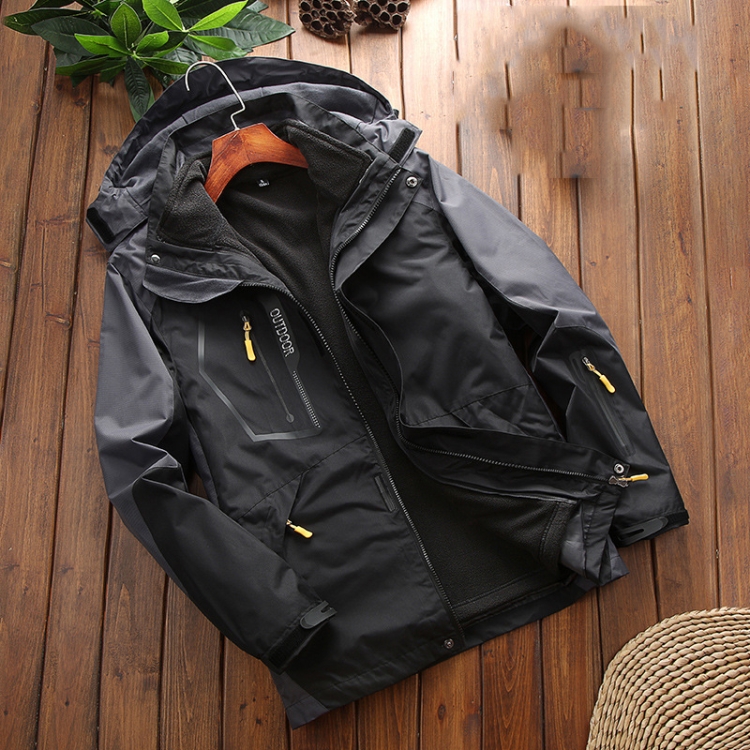 LSM-121 Men Autumn And Winter Jackets Grab Fleece Inner Lining Outdoor Hiking Clothes, Size: 3XL(Black)