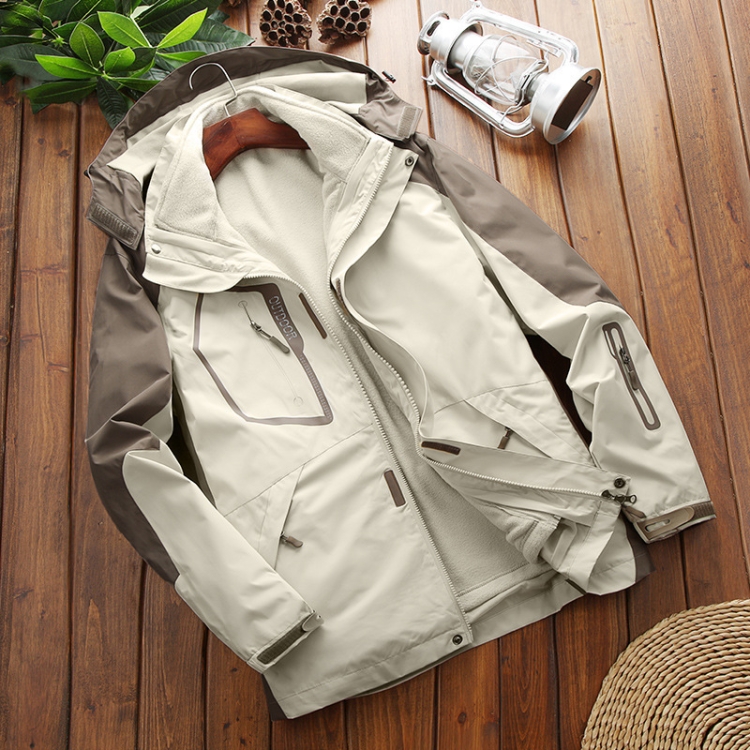 LSM-121 Men Autumn And Winter Jackets Grab Fleece Inner Lining Outdoor Hiking Clothes, Size: 6XL(Ivory White)