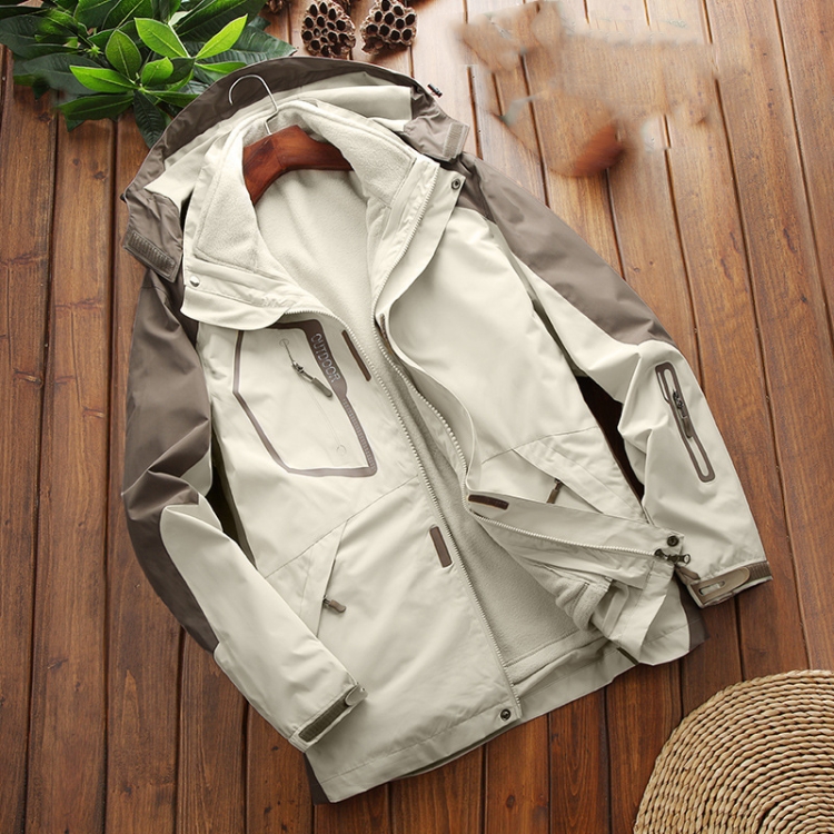 LSM-121 Women Autumn And Winter Jackets Grab Fleece Inner Lining Outdoor Hiking Clothes, Size:2XL(Ivory White)