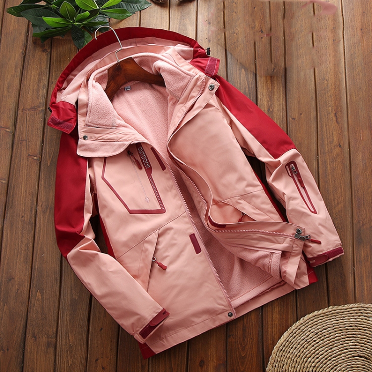 LSM-121 Women Autumn And Winter Jackets Grab Fleece Inner Lining Outdoor Hiking Clothes, Size:2XL(Pink)