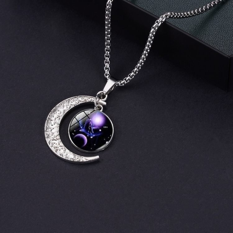 Luminous Zodiac Moon Titanium Steel Necklace Personalized Moon Pendant(Libra)