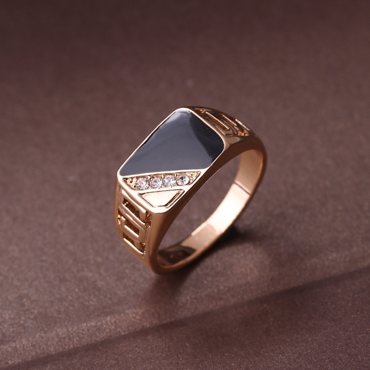 Male Fashion Classic Rhinestone Enamel Rings, Ring Size:8(Gold)