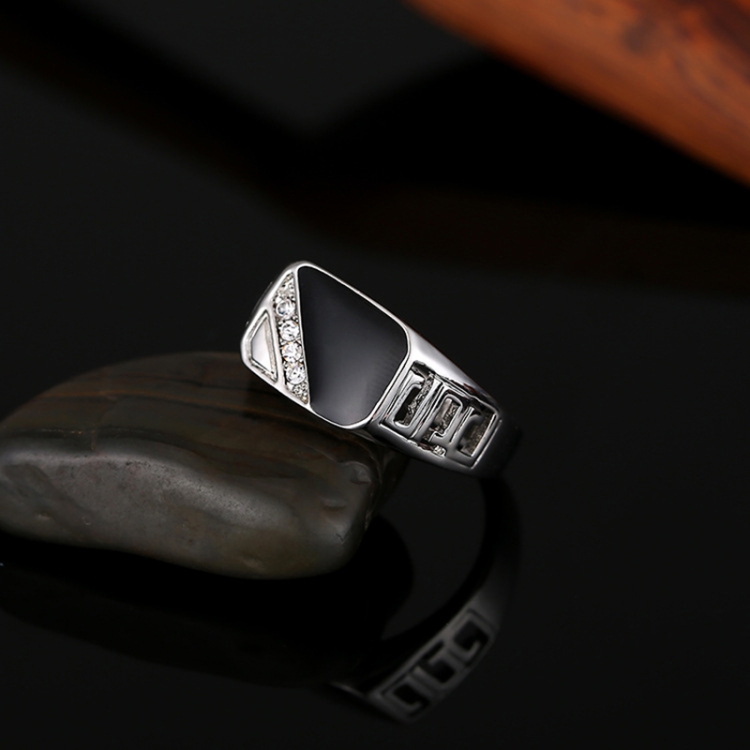 Male Fashion Classic Rhinestone Enamel Rings, Ring Size:8(Platinum)