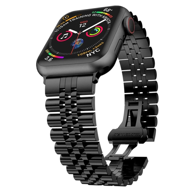 Man Five Beads Stainless Steel Watch Band, Width: 22mm For Apple Watch Series 9&8&7 41mm / SE 3&SE 2&6&SE&5&4 40mm / 3&2&1 38mm(Black)