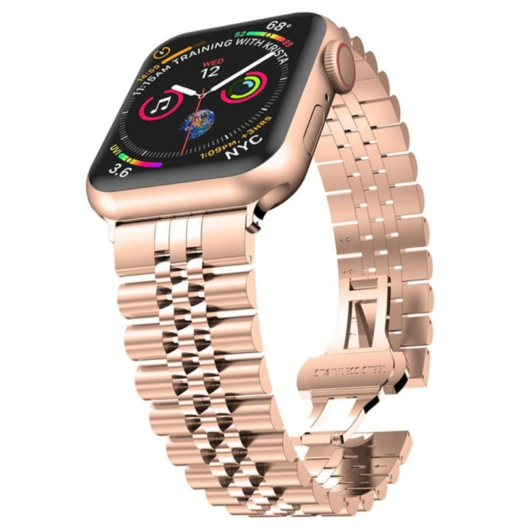 Man Five Beads Stainless Steel Watch Band, Width: 22mm For Apple Watch Series 9&8&7 41mm / SE 3&SE 2&6&SE&5&4 40mm / 3&2&1 38mm(Rose Gold)