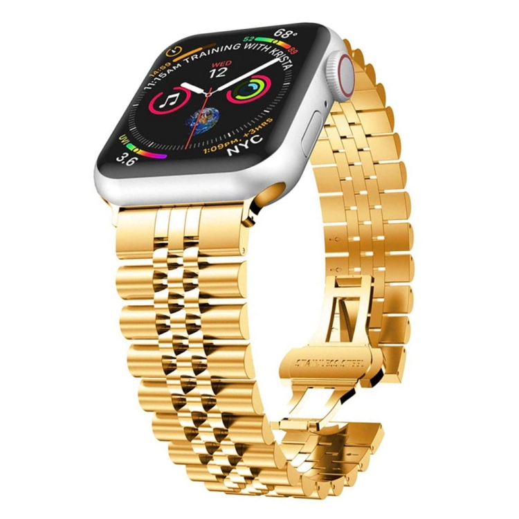 Man Five Beads Stainless Steel Watch Band, Width: 22mm For Apple Watch Ultra 49mm&Watch Ultra 2 49mm / Series 9&8&7 45mm / SE 3&SE 2&6&SE&5&4 44mm / 3&2&1 42mm(Gold)