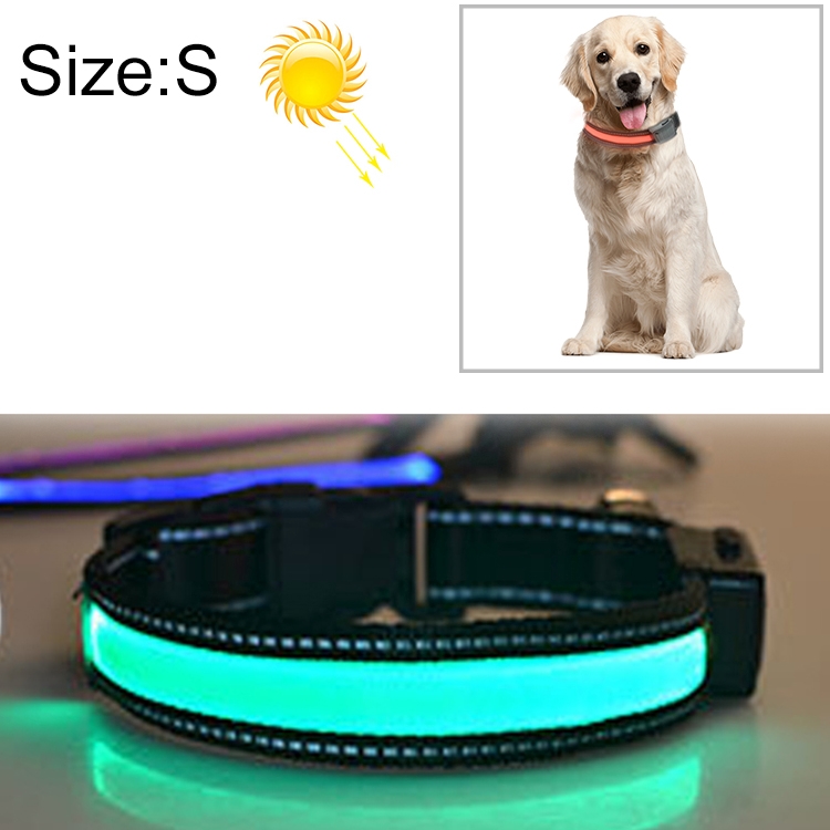 Medium and Large Dog Pet Solar + USB Charging LED Light Collar, Neck Circumference Size: S, 35-40cm(Green)