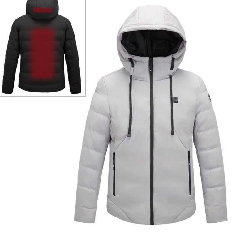 Men and Women Intelligent Constant Temperature USB Heating Hooded Cotton Clothing Warm Jacket (Color:Light Grey Size:5XL)