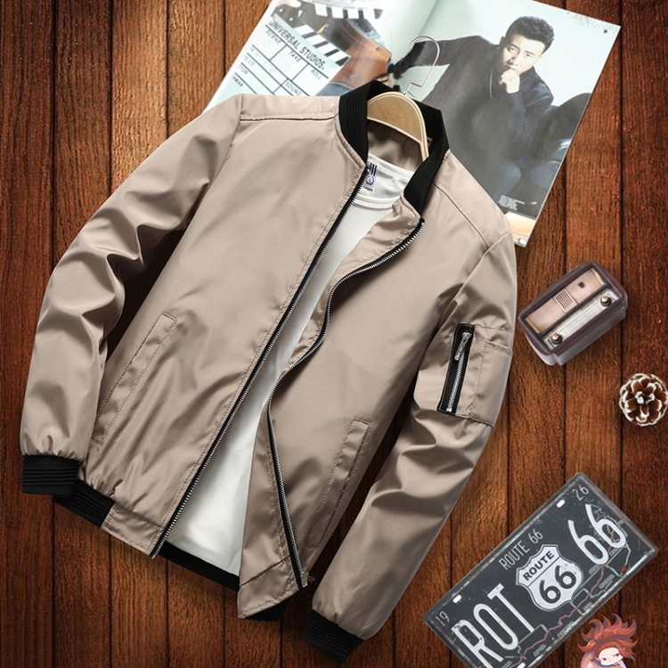 Men Casual Fashion Jacket (Color:Khaki Size:XL)