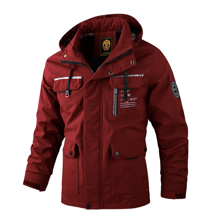 Men Casual Jacket Autumn And Winter Hooded Jacket, Size: XXXL(Claret)
